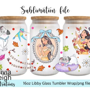 Princess Pocahontas Sublimation Wrap PNG File DIGITAL DOWNLOAD 16oz Glass Tumbler Design Uv-dtf Printable