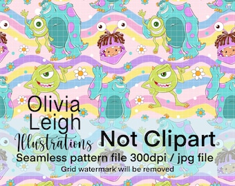 Monsters Inc Summer Seamless Pattern. Papier cyfrowy. POBIERANIE CYFROWE Do druku.
