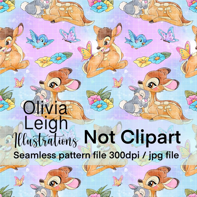 Bambi Cute Seamless Pattern. Digital Paper. DIGITAL DOWNLOAD Printable ...