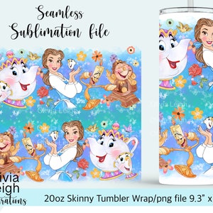 Diseño de sublimación de La Bella y la Bestia Archivo PNG DESCARGA DIGITAL Diseño de vaso delgado de 20 oz