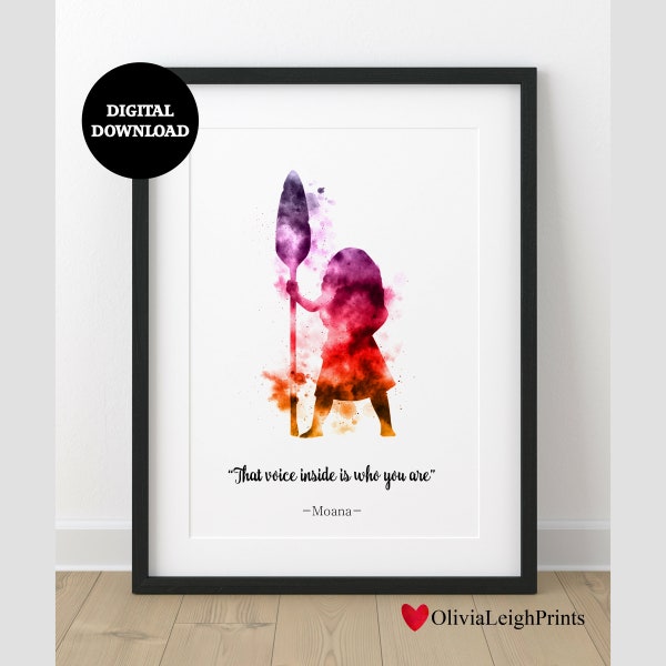 Princess Moana Watercolour Quote Art Print-Wall Art-Gift-Nursery DIGITAL DOWNLOAD Printable