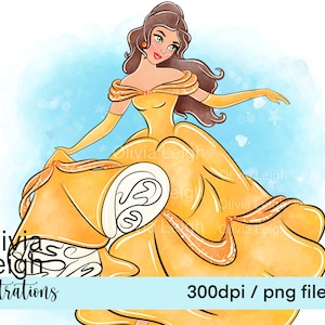 Princess Belle Beauty And The Beast Cute Clipart PNG Files DIGITAL DOWNLOAD Sublimation Printable