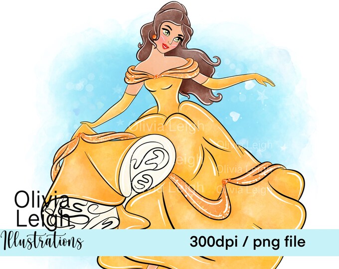 Princess Belle Beauty and the Beast Cute Clipart PNG Files DIGITAL ...