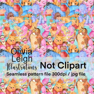 Winnie And Friends Cute Seamless Pattern. Digital Paper. DIGITAL DOWNLOAD Printable