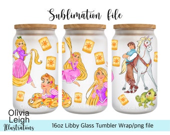 Schattige prinses Rapunzel, verwarde PNG-bestand digitale DOWNLOAD 16oz glazen Tumbler Design