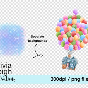 Up Balloon House Love Clipart PNG Sublimation Files DIGITAL DOWNLOAD Printable image 2