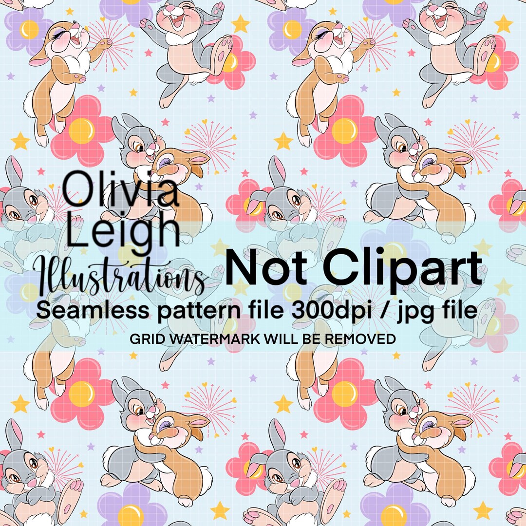 Disney Bambi Rabbit Pattern Bambi, Thumper and Miss Bunny Seamless Repeat Pattern. Digital Paper ...