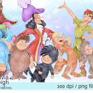 Set von Peter Pan niedlichen Aquarell Kinderzimmer Kinder Clipart PNG Dateien DIGITAL DOWNLOAD Printable