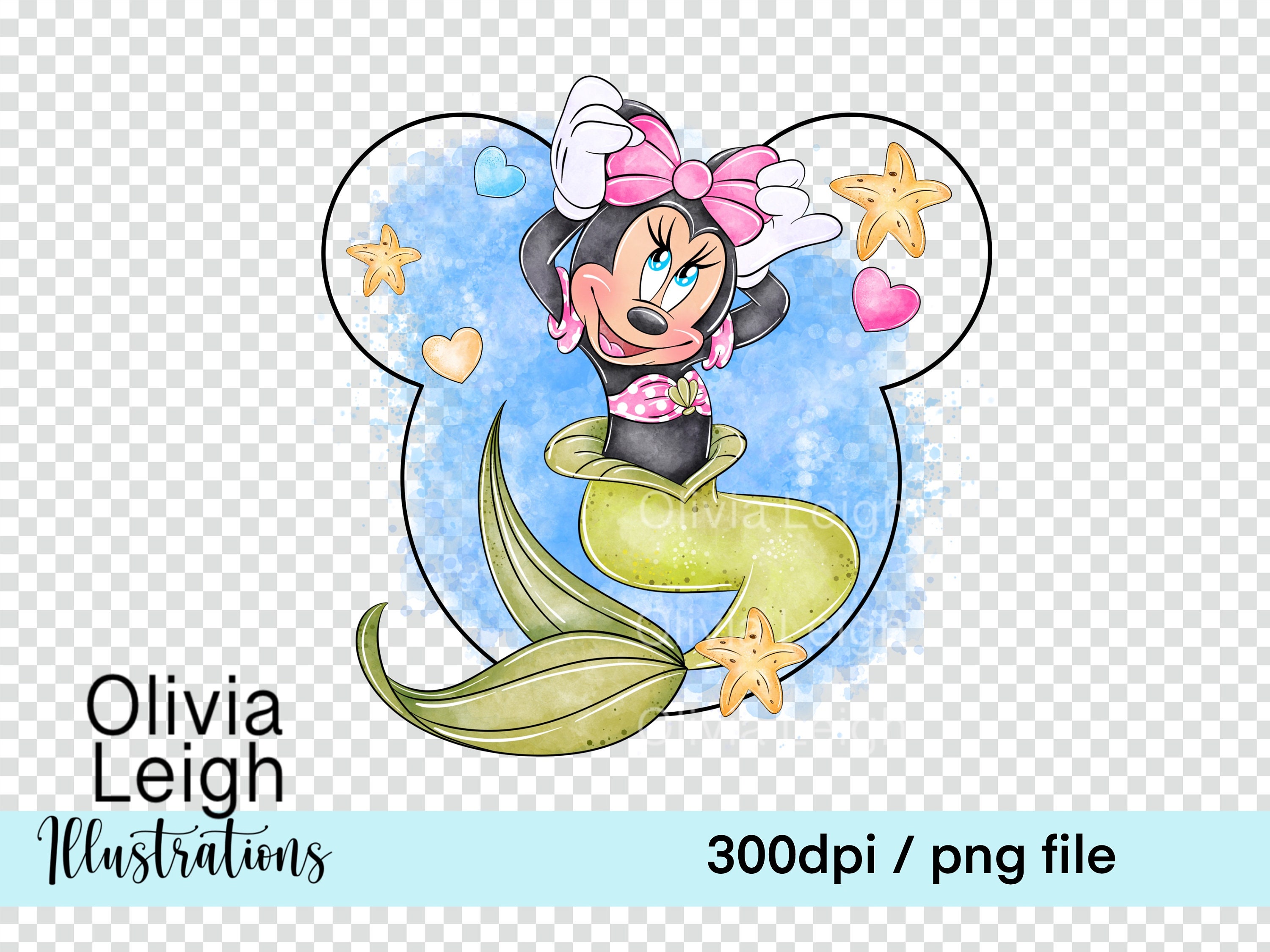 Minnie Mouse Mermaid Cute Beach Clipart Sublimation PNG Files DIGITAL ...