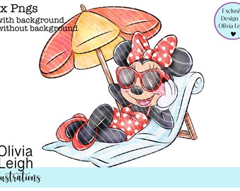 Minnie Summertime Beach PNG Files Hand Drawn DIGITAL DOWNLOAD Printable Uvdtf