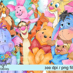 Winnie The Pooh Carino Clipart Set File PNG DOWNLOAD DIGITALE Stampabile