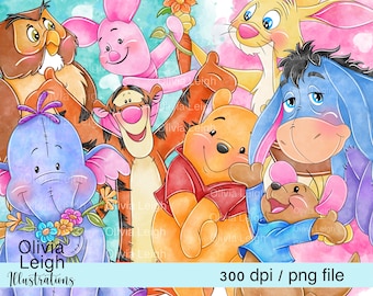 Winnie The Pooh Cute Clipart Set PNG Files DIGITAL DOWNLOAD Printable