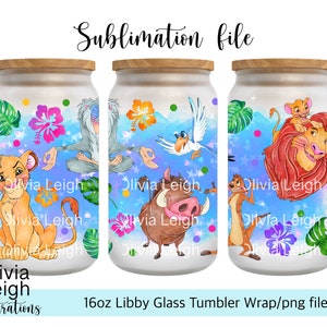 Archivo PNG de envoltura de sublimación del Rey León DESCARGA DIGITAL Diseño de vaso de vidrio de 16 oz Imprimible con UV-dtf