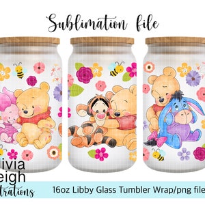 Lindo Winnie The Pooh, bebé, niño pequeño Archivo PNG DESCARGA DIGITAL Diseño de vaso de vidrio de 16 oz