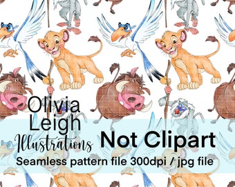 Cute The Lion King Seamless Pattern. Digital Paper. DIGITAL DOWNLOAD Printable