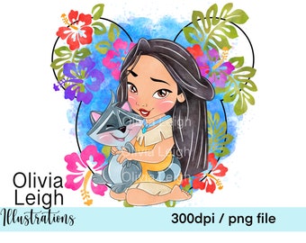 Pocahontas Racoon Cute Clipart Sublimation PNG Files DIGITAL DOWNLOAD Printable