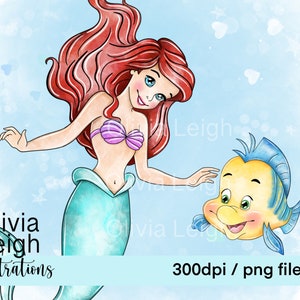 Princess Ariel And Flounder Cute Clipart PNG Files DIGITAL DOWNLOAD  Printable
