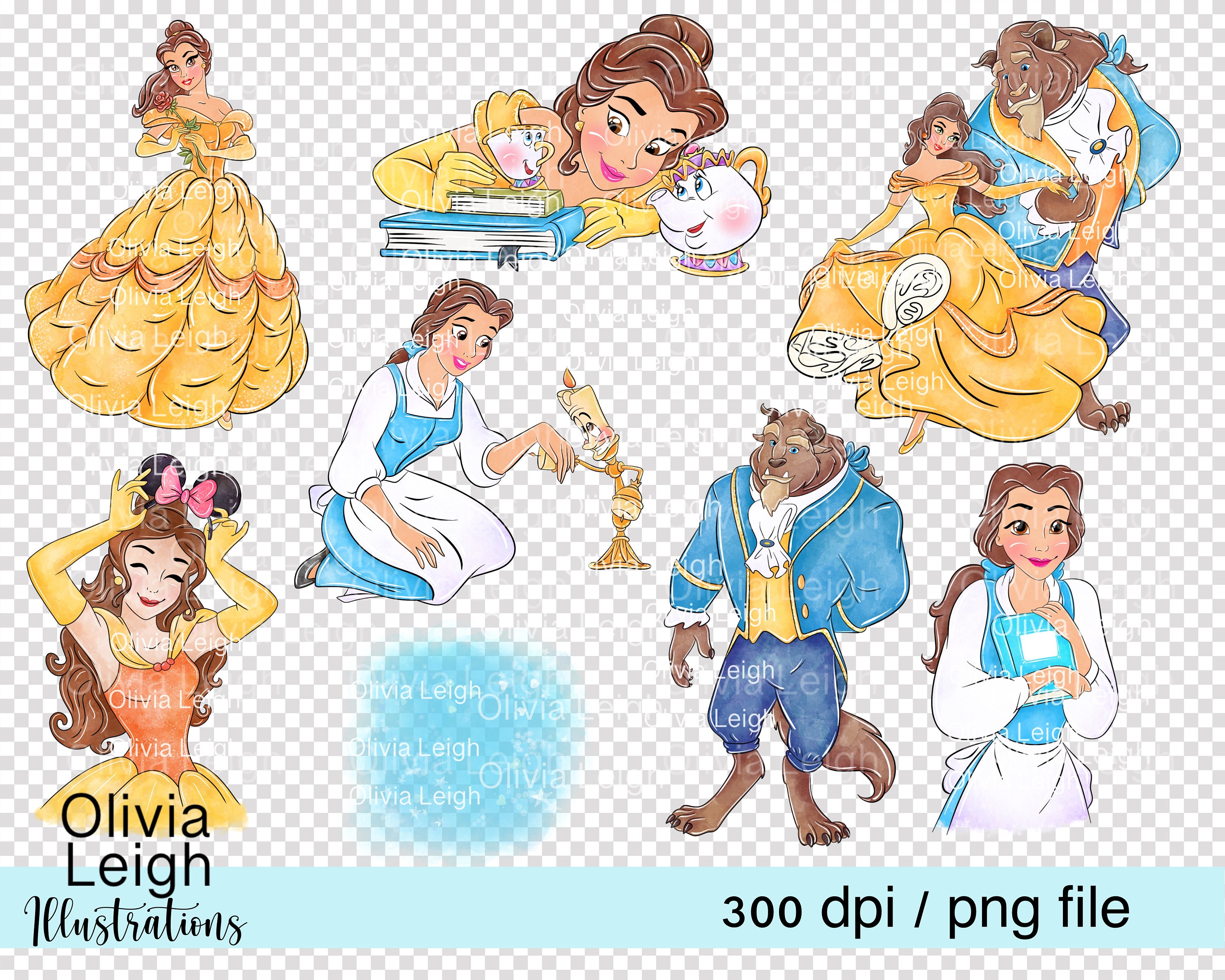 Set of Cute Beauty and the Beast Clipart PNG Files DIGITAL DOWNLOAD ...