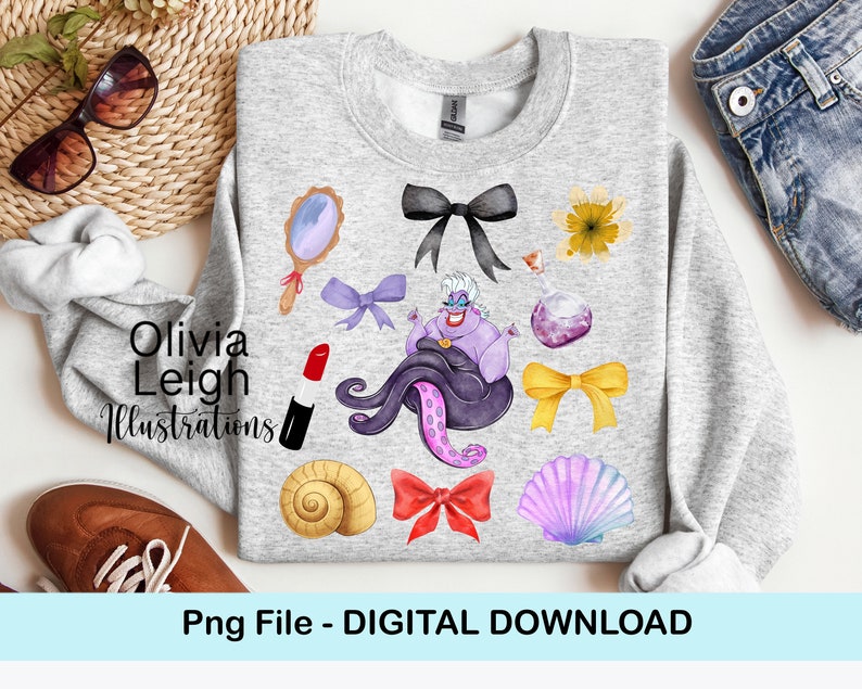 Evil Princess Villain Ursula PNG Coquette Style Shirt Design File DIGITAL DOWNLOAD image 1