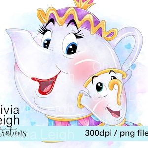 Prinzessin Belle Mrs Potts und Chip Schöne und das Biest niedliche Clipart PNG Dateien DIGITAL DOWNLOAD druckbare