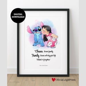 Lilo and Stitch Watercolor Art Print Ohana Means Family Printable Lilo and Stitch  Poster Nursery Wall Decor Gifts Instant Download 