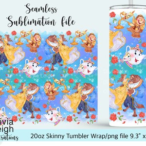 La bella e la bestia Design a sublimazione Wrap File PNG DOWNLOAD DIGITALE Design tazza tumbler sottile da 20 once