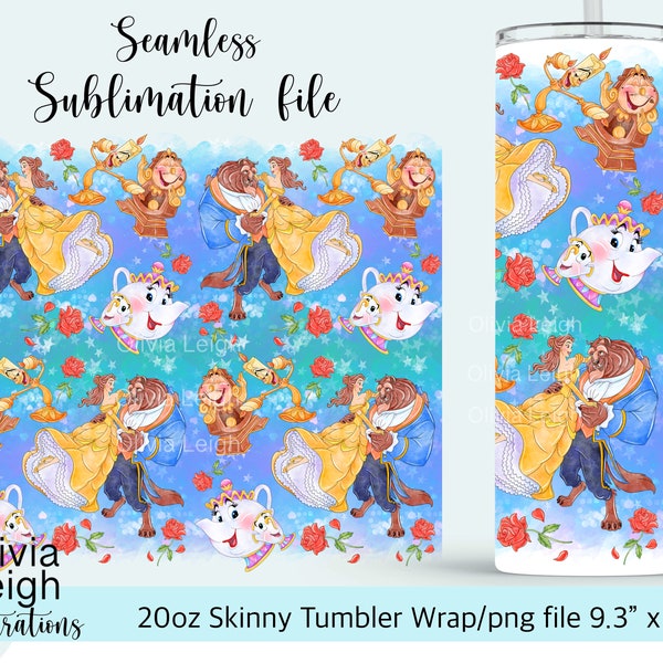 La Belle et la Bête Sublimation Design Wrap Fichier PNG TÉLÉCHARGEMENT NUMÉRIQUE Gobelet gobelet fin 20 oz