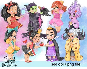 Set Of Princess Villain's Evil Queen, Ursula, Cruella De Vil, Maleficent, Cute Clipart PNG Files DIGITAL DOWNLOAD Printable