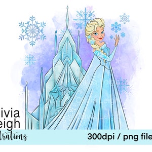 Frozen Princess Elsa Castle Cute Clipart Sublimation PNG Files DIGITAL DOWNLOAD Children&#39;s Printable