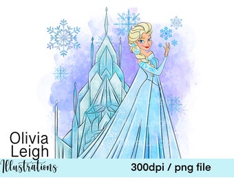 Frozen Princess Elsa Castle Cute Clipart Sublimation PNG Files DIGITAL DOWNLOAD Children's Printable