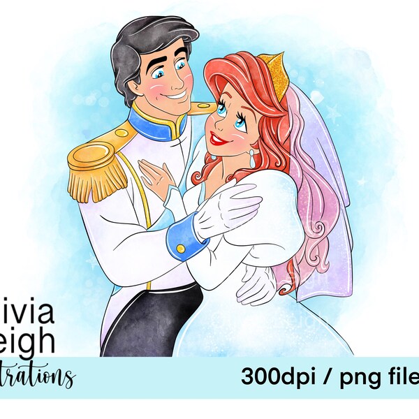 Princess Ariel Wedding Clipart Sublimation PNG Files DIGITAL DOWNLOAD Printable