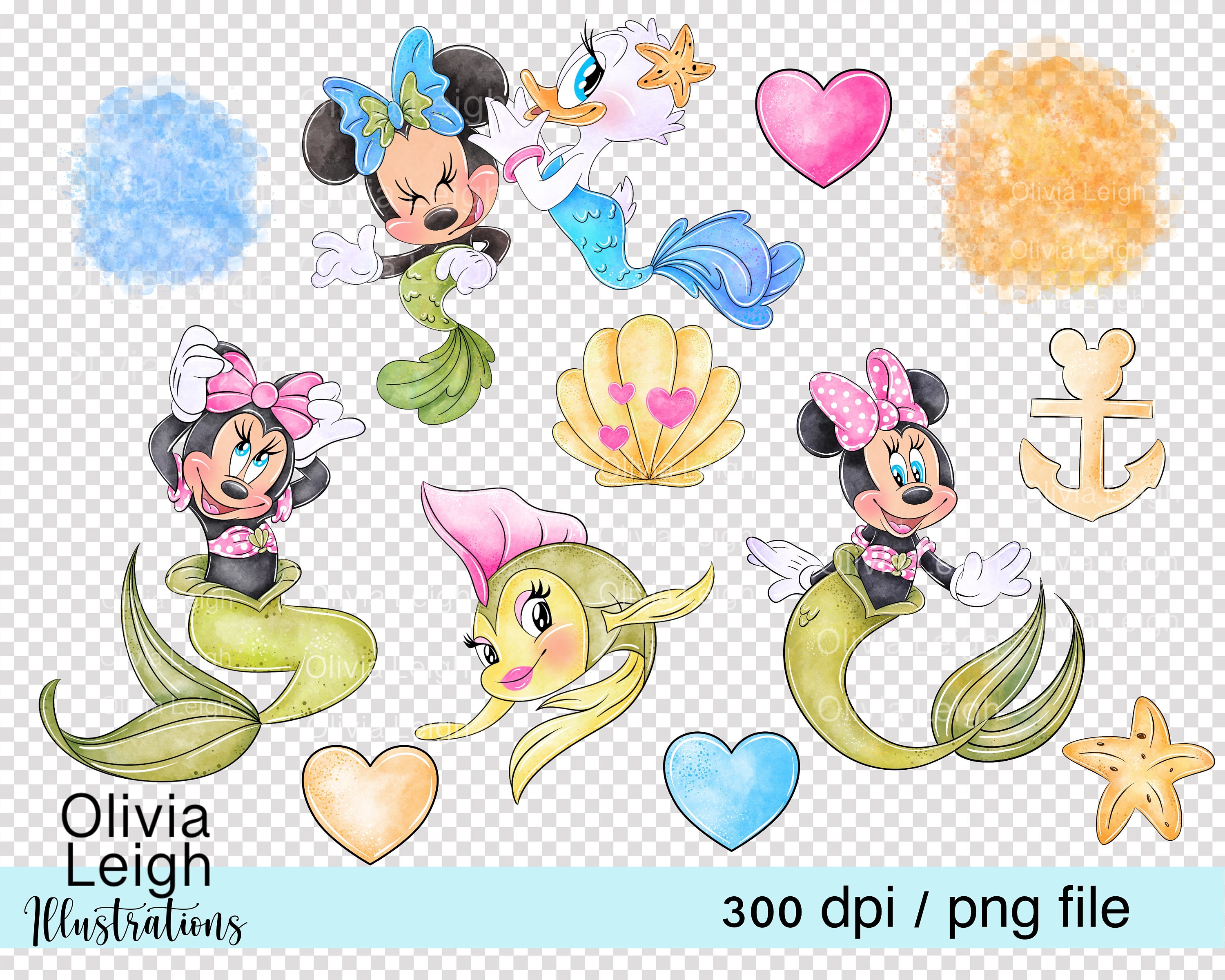 Minnie Mouse Mermaid Beach Cute Clipart Set PNG Files DIGITAL DOWNLOAD ...