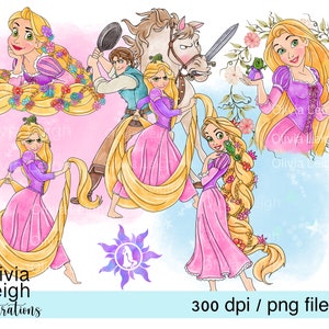 Set Of Princess Rapunzel, Tangled, Cute Clipart PNG Files DIGITAL DOWNLOAD Printable