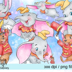 Conjunto de lindos archivos PNG de Dumbo Pink Clipart DESCARGA DIGITAL Imprimible