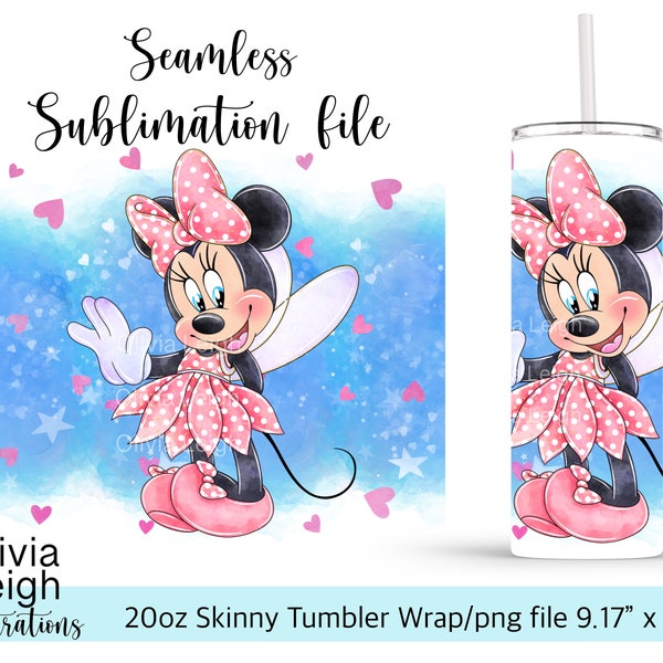 Minnie Mouse Sublimation Design Wrap PNG File DIGITAL DOWNLOAD 20oz Skinny Tumbler Design