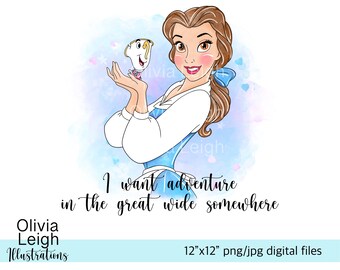 Princess Belle PNG Sublimation Quote Clipart Files DIGITAL DOWNLOAD  Printable