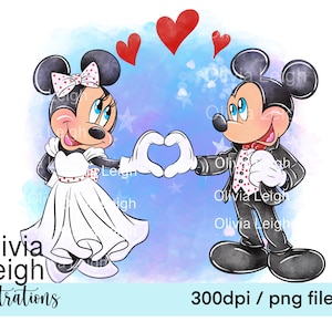 Lindo Mickey y Minnie Mouse día de la boda Clipart Sublimación Archivos PNG DESCARGA DIGITAL Imprimible