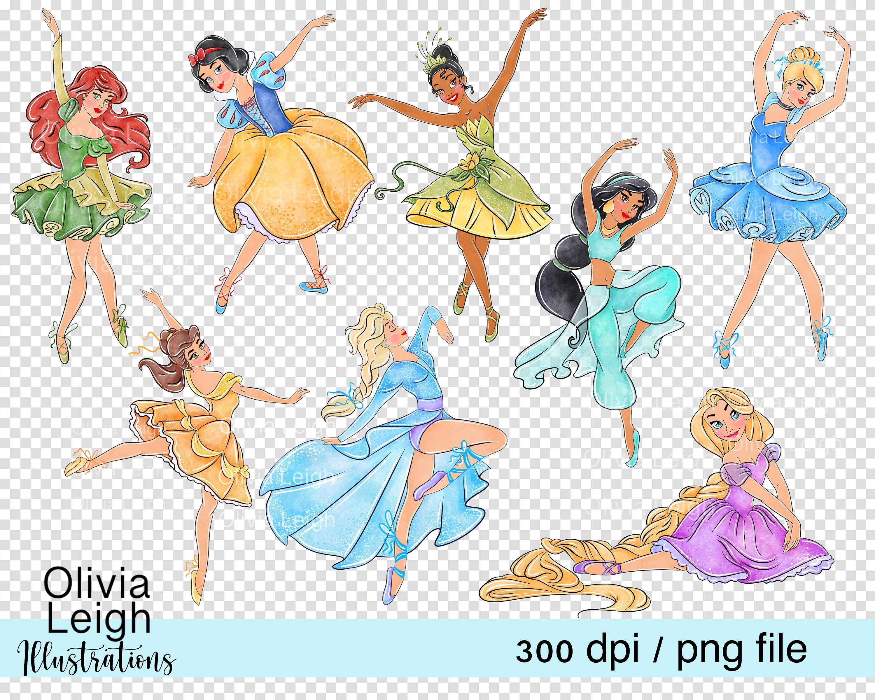 Princess Ballet Dancers, Cute Clipart Set PNG Files DIGITAL DOWNLOAD ...