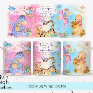 Taza de sublimación de Winnie The Pooh y sus amigos, archivo PNG para taza de 11 oz, diseño de vaso de descarga DIGITAL.