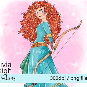Princess Merida Brave Cute Clipart PNG Files DIGITAL DOWNLOAD  Printable