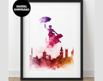 Mary Poppins London Skyline Art Print DIGITAL DOWNLOAD Printable