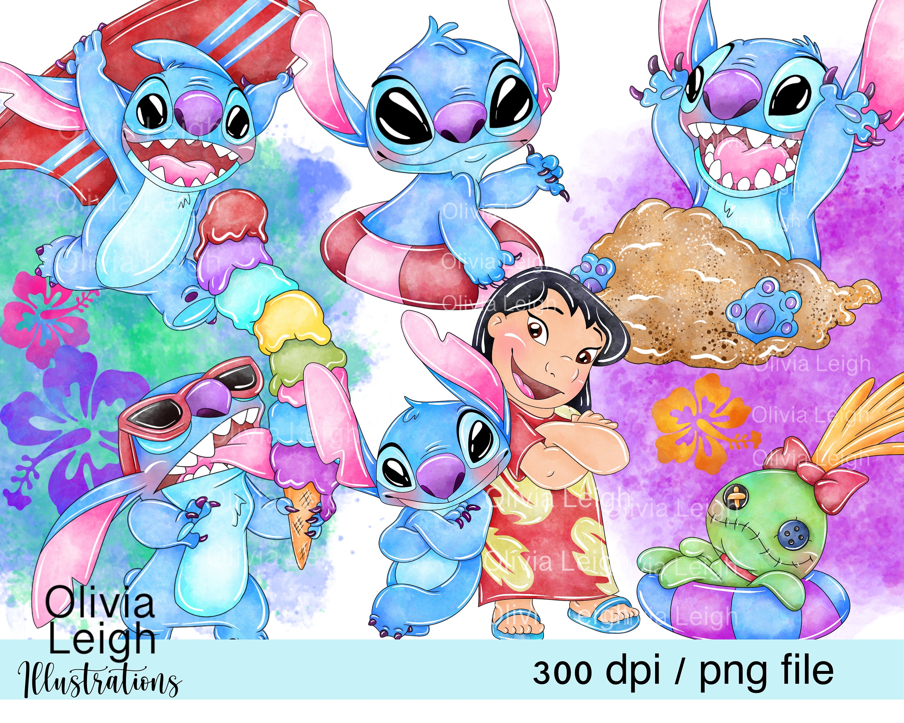 Set Of Stitch Summer Clipart PNG Files DIGITAL DOWNLOAD Printable