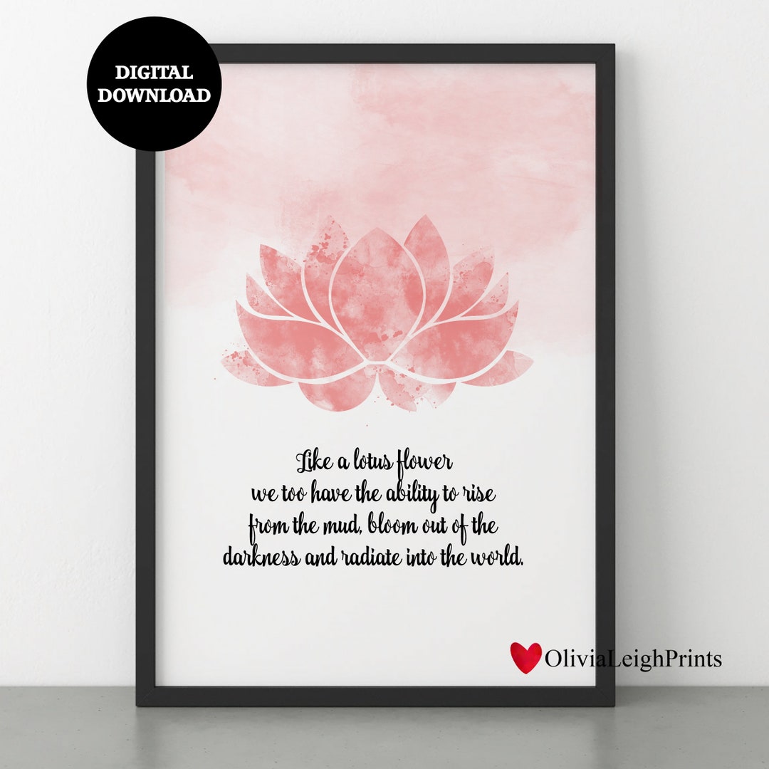 Lotus Flower Quote Meditation Positivity Printwall Artgiftnursery DIGITAL DOWNLOAD Printable