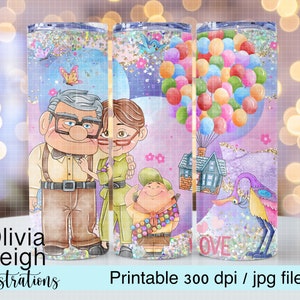 Carl and Ellie Up Balloon House Sublimation Design Emballage pour gobelet TÉLÉCHARGEMENT NUMÉRIQUE Gobelet skinny 20 oz Design