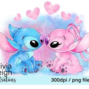 Cute Clipart Stitch And Angel PNG Sublimation Files DIGITAL DOWNLOAD Printable.