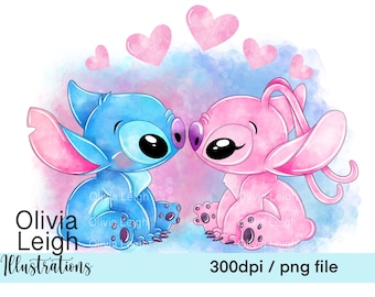 Cute Clipart Stitch And Angel PNG Sublimation Files DIGITAL DOWNLOAD Printable.