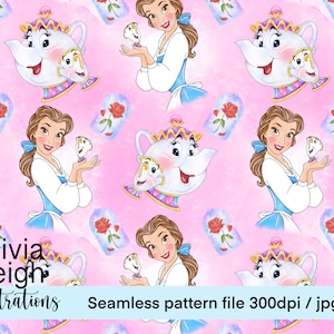 Set of 9 Cute Beauty and the Beast Seamless Patterns. Digital Paper ...