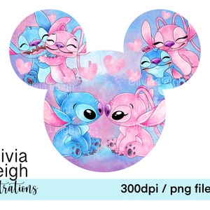 Cute Stitch Watercolour Clipart PNG Files DIGITAL DOWNLOAD Children&#39;s Sublimation Printable