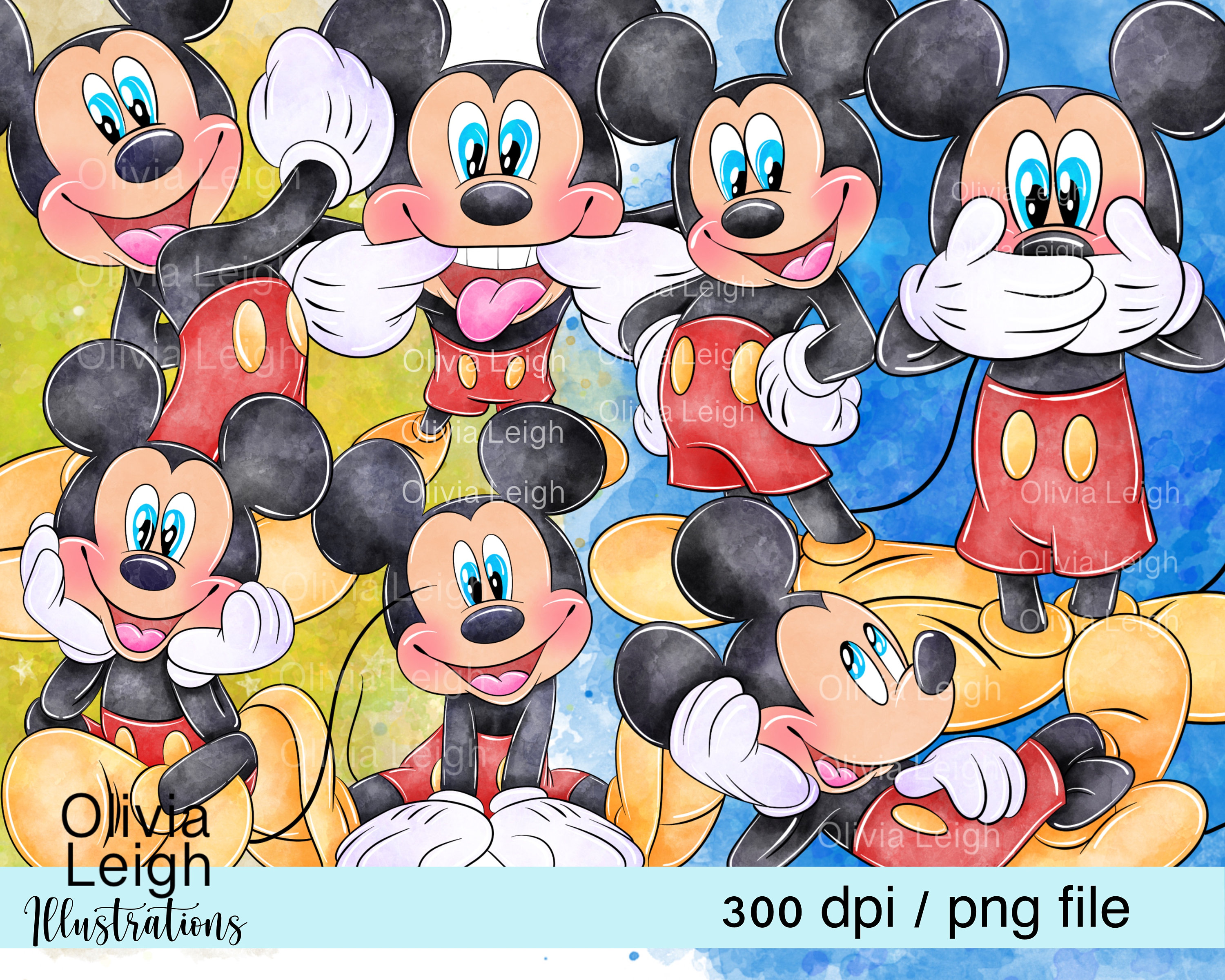 ミッキーマウスのかわいいクリップアートセット PNGファイル デジタル