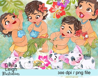 Set Of Baby Princess Moana Clipart PNG Files DIGITAL DOWNLOAD Printable